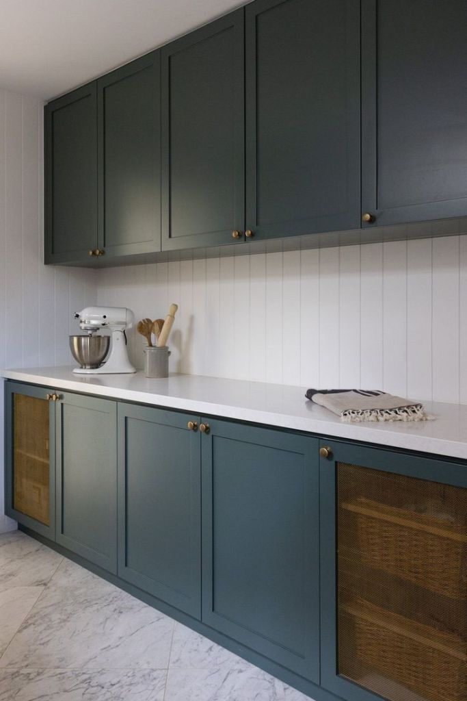 White Timber VJ Panels For Laundry With Beautiful Dark Cupboards and Farmhouse Style (1)
